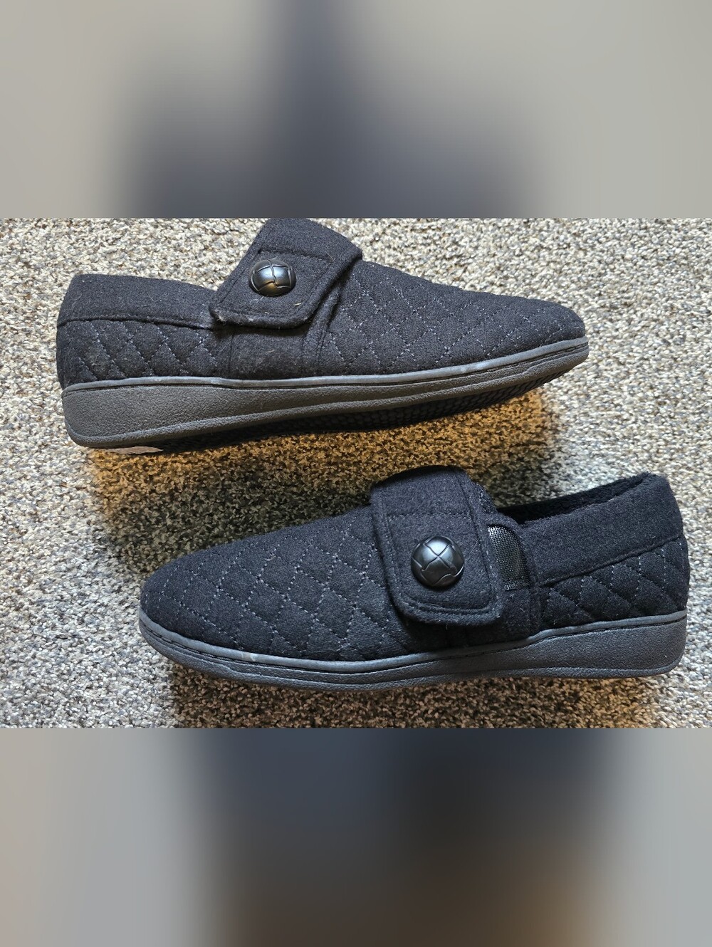 Vionic Indulge Jackie Black Quilted Orthotic Slippers Adjustable Strap Size 10
